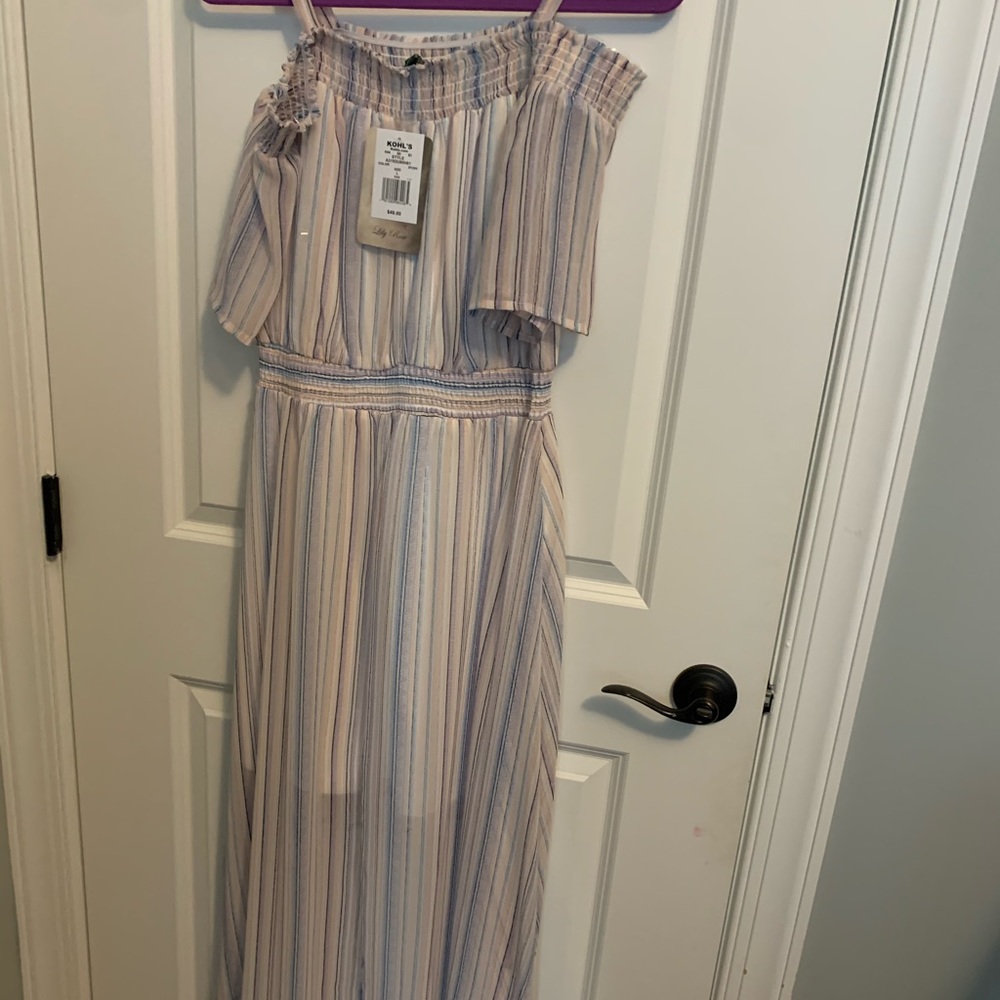 Striped and Flowy Off the Shoulder Dress